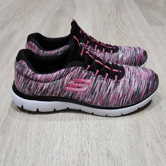 Skechers Shoes - Skechers Pink and Black Knit Slip-On Athletic Sneakers